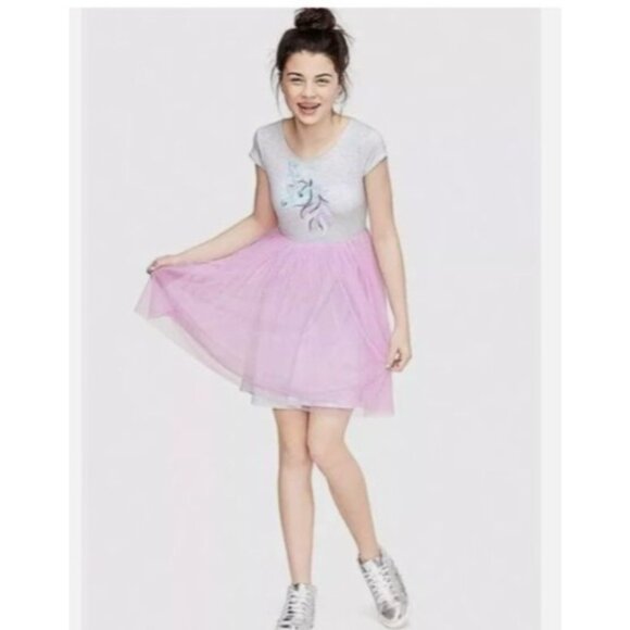 Justice Girls' Unicorn Sequin Dress Grey & Pink Short Sleeve Size 14 -16 - Picture 11 of 11